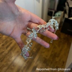 Silver Flower Headband with Rhinestones for Wedding, Prom, or Formal Event